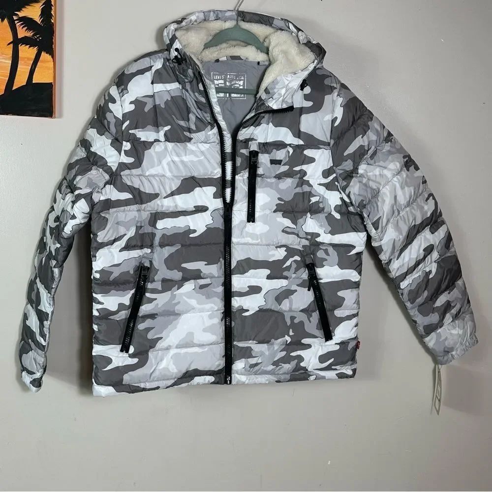 Levi's Kids Camouflage Puffer Jacket - Black and Gray